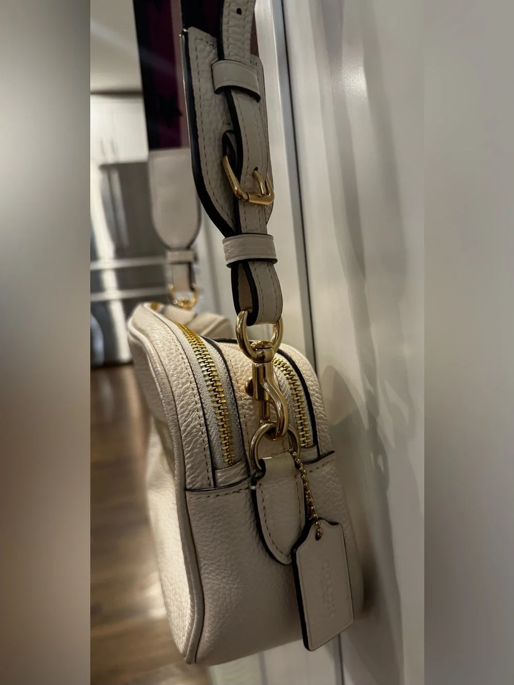 COACH Cream Pebbled Leather Signature Coach Crossbody Bag
